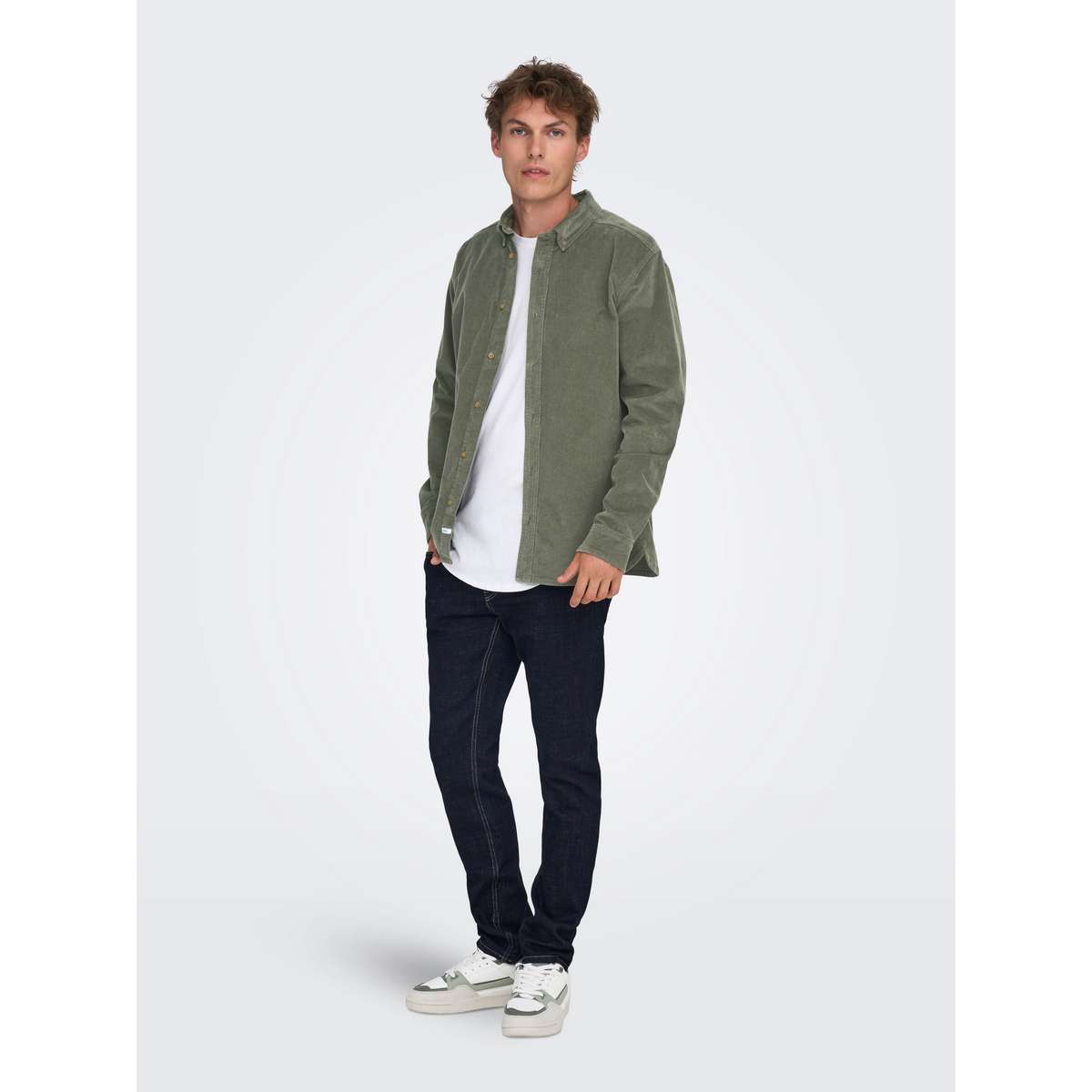 ONLY & SONS MICHAEL MEN΄S REGULAR FIT COTTON CORD STRETCH LS SHIRT CASTOR GRAY/DARK GREY